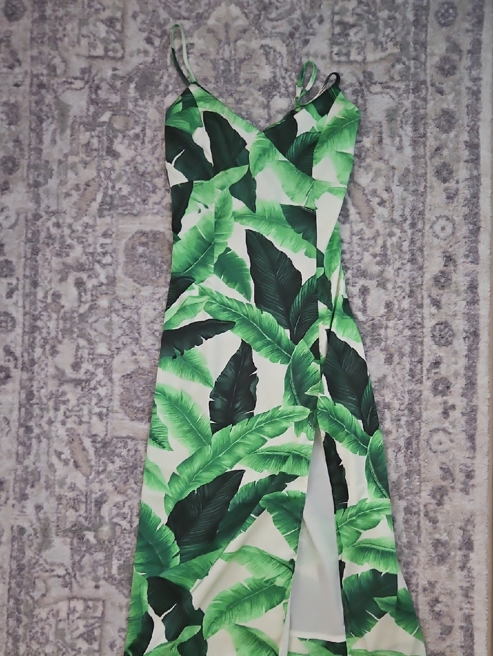 Forever 21 Green Palm Leaf Strapless Maxi Dress